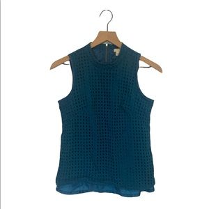 Lined J.Crew high neck zip back structured teal blue sleeveless blouse top.
